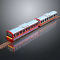 Modern Silver Train With Red Front Two Carriages Colorful Stripes On Rail Tracks