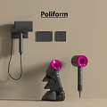 Poliform Wall Mounted Hair Dryers With Pink Nozzles And Stand