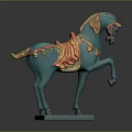 Game Movie Character Turquoise Horse Figure With Golden Decorations Red Saddle And Raised Front Leg