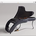 Modern Grand Piano With Sleek Navy Blue Design Black Keys And Metal Legs