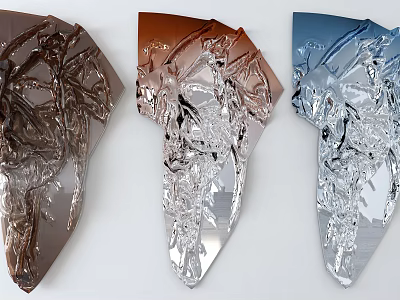 Three Colored Metallic Wall Decor With Abstract Intricate Branch Like Texture 3d model