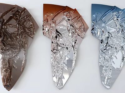 Three Colored Metallic Wall Decor With Abstract Intricate Branch Like Texture 3d model
