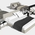 Modern Double Bed Designs with Upholstered Headboards Bedside Tables and Bedding 3d model
