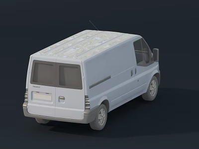 White Commercial Van Rear View With Smooth Roof Windows And Tail Lights 3d model
