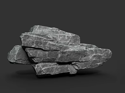 Natural Stacked Gray Rocks In Outdoor Scene With Rugged Textured Surface Against Dark Background 3d model