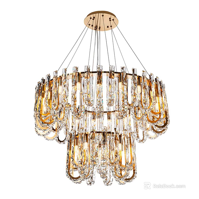 Luxury Crystal Chandelier With Multi Layered Design And Sparkling Glass Elements 3d model