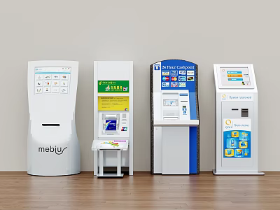Public Facilities Various Self Service Kiosks For Information And Banking Services In Modern Indoor Setting 3d model