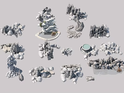 Various Shaped Decorative Stones And Wooden Pieces For Home Interior Decor Projects 3d model