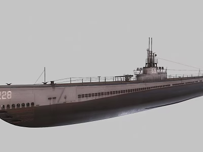 Military Submarine With Number 28 Gray Hull And Deck Structure 3d model