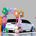 Colorful Hanging Decorations With Flowers And Balloons For Car Event Display Booth