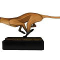 Wooden Cheetah Sculpture In Running Pose With Black Base Decorative Figurine