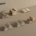 Open and Stacked Books Arrangement on Light Colored Tabletop 3d model