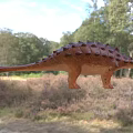 Detailed Reptile Dinosaur Model With Spiked Back And Spotted Skin In Forest Grassland