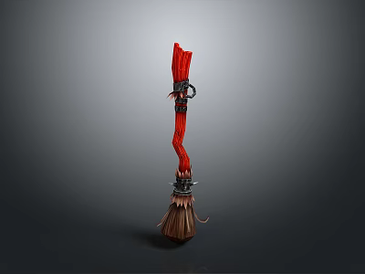 Red Decorative Household Broom With Ergonomic Handle And Durable Bristles For Daily Cleaning 3d model