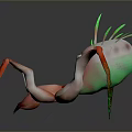Red Pink Spider Like Creature With Green Spikes And Multiple Legs On Gray Background