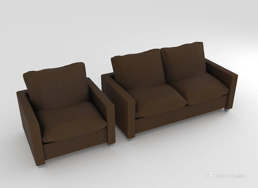 Modern Brown Upholstered Armchair and Two Seater Sofa for Living Room Furniture 3d model 