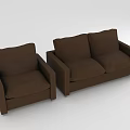 Modern Brown Upholstered Armchair and Two Seater Sofa for Living Room Furniture