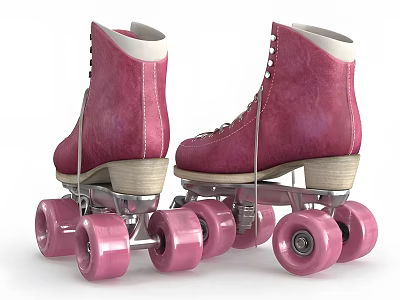 Classic Pink Roller Skates With High Top Design And Shiny Pink Wheels 3d model
