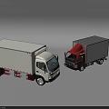 Functional Commercial Box Trucks in White and Red with Cargo Bodies