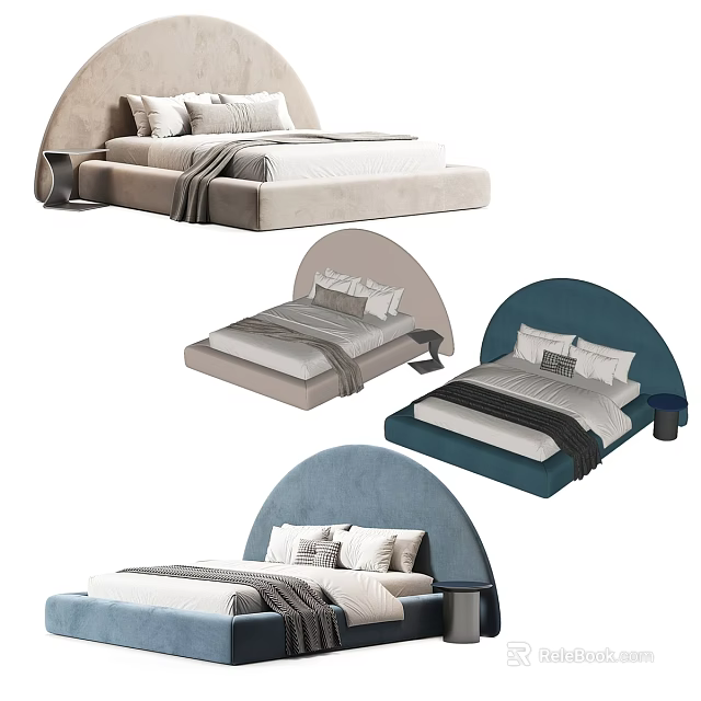 Modern Double Bed With Arched Headboard Stylish Pillows And Blankets 3d model