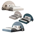 Modern Double Bed With Arched Headboard Stylish Pillows And Blankets 3d model