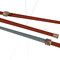 Traditional Swords With Red Wooden Handles Golden Fittings And Metal Blades