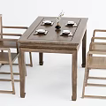 Chinese Style Wooden Dining Table Set With Four Chairs And Tableware Decorations 3d model