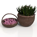 Woven Baskets Interior Display With Small Basket Pink Items And Large Basket Green Plants