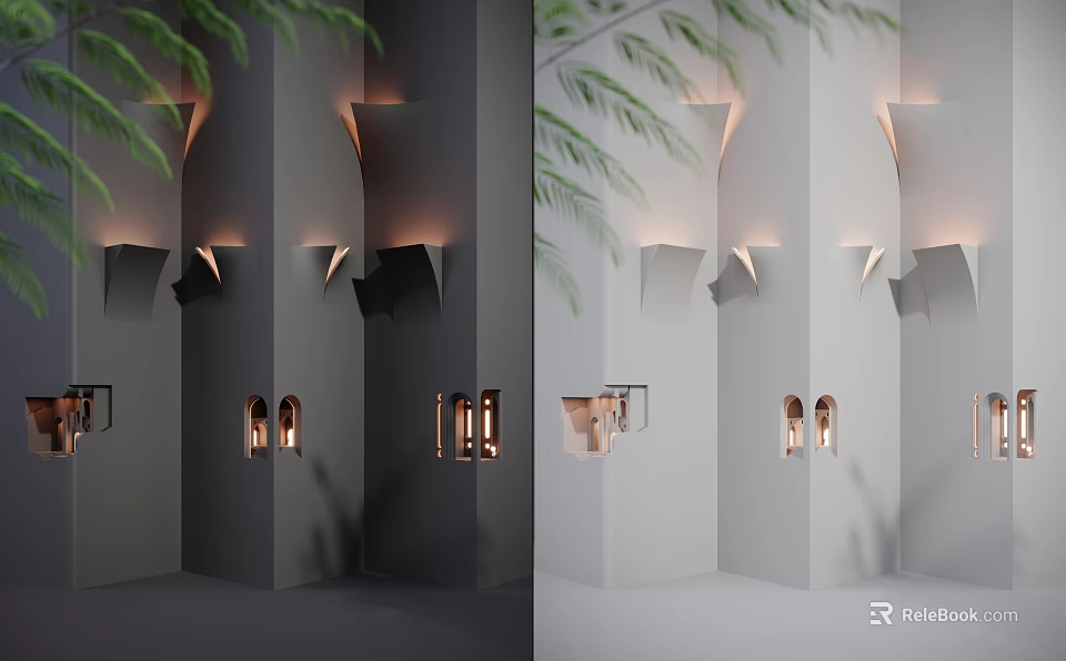 Modern Wall Mounted Decorative Lights With Geometric Shapes And Palm Leaves For Ambient Lighting 3d model 