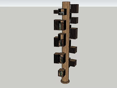 Modern Vertical Wooden Bookcase With Multiple Dark Storage Shelves And Compartments 3d model