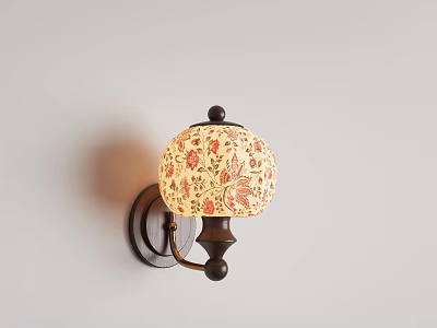 Traditional Wall Lamp With Floral Pattern Lampshade And Wooden Base Home Decor 3d model