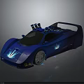 Blue Sporty Race Car With Sleek Aerodynamic Body Rooftop Turbines And Illuminated Accents