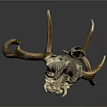 Detailed Deer Skull with Golden Antlers on Dark Background Decorative Art