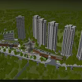 Aerial Planning of Modern Urban Residential Area With High Rise Buildings Green Spaces and Water Features