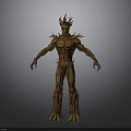Intricate Tree Humanoid 3D Model With Wooden Texture And Green Moss Details