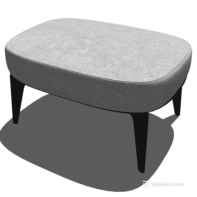 Modern Gray Fabric Ottoman With Sleek Black Wooden Legs And Contemporary Design 3d model 