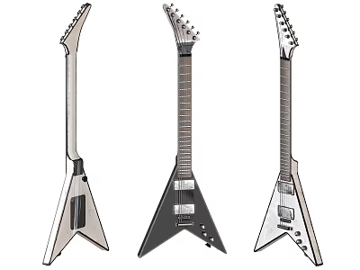Three Electric Guitars With Unique Body Shapes And Classic Neck Designs 3d model