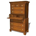 Vintage Style Wooden Storage Cabinet With Multiple Drawers Drop-Down Desk Top And Metal Handles