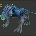 Blue And Purple Spiked Mythical Beast Character With Sharp Claws Horns And Spines