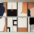 Modern Abstract Wall Art With Geometric Shapes Color Blocks And Multiple Paintings