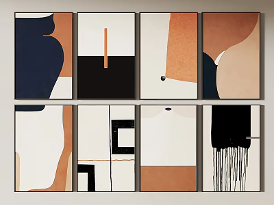 Modern Abstract Wall Art With Geometric Shapes Color Blocks And Multiple Paintings 3d model
