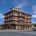 Traditional Chinese Commercial Street Building With Multi Story Structure And Classic Roof Design