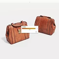 Classic Vintage Brown Leather Bags With Metal Locks And Stitched Details