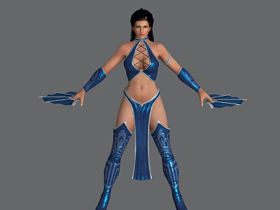 Fantasy Woman In Blue Ornate Warrior Outfit With Fitted Top Shorts Boots And Arm Guards 3d model