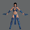 Fantasy Woman In Blue Ornate Warrior Outfit With Fitted Top Shorts Boots And Arm Guards