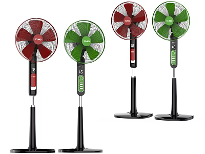 Multiple LEE Stand Air Cooler Fans in Red and Green Colors 3d model