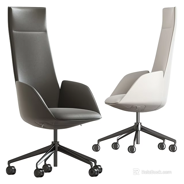 Modern Dark Gray And Beige Leather Office Chair With Swivel Base And Wheels 3d model 