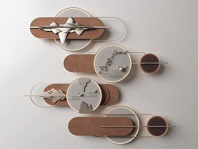 Stylish Modern Wall Decor With Circular Wooden Panels Metal Lines And Natural Motifs 3d model
