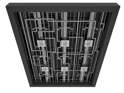 Modern Ceiling Design With Interlaced Metal Lines And Square Panels 3d model