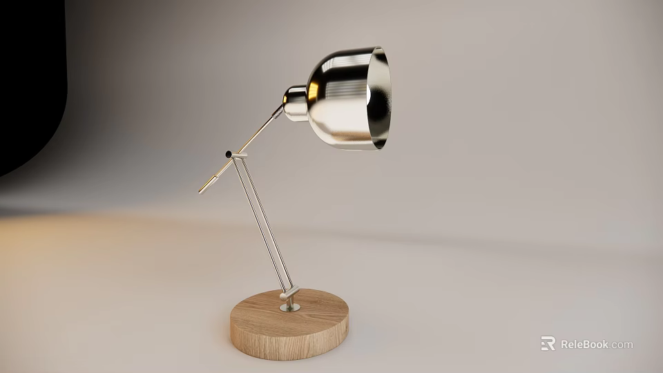 Modern Table Lamp With Wooden Base Metal Shade And Adjustable Arm Design 3d model 